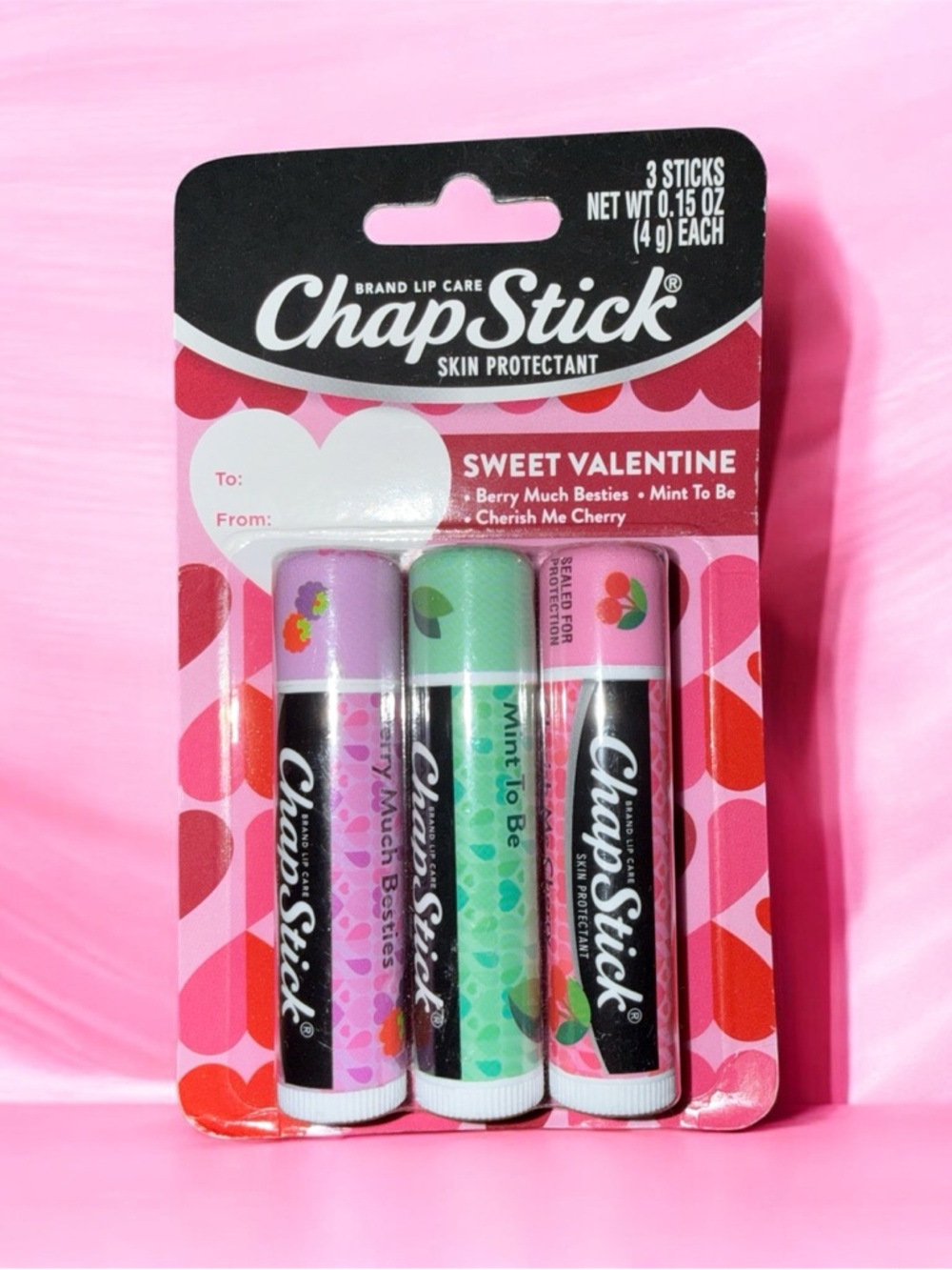 ChapStick Sweet Valentine Lip Balm Berry Much Bestie+Mint 2 Be+Cherish Me Cherry